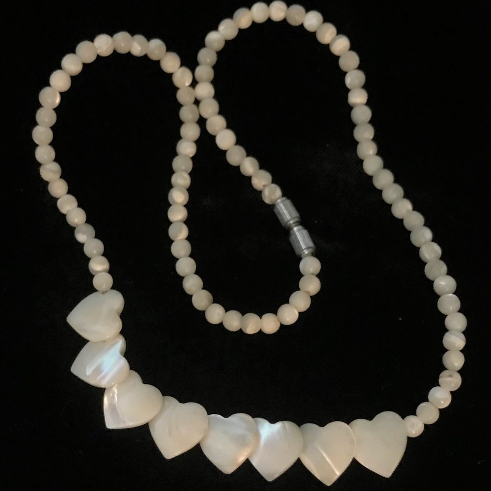 Vintage Mother of Pearl Heart & Bead Necklace